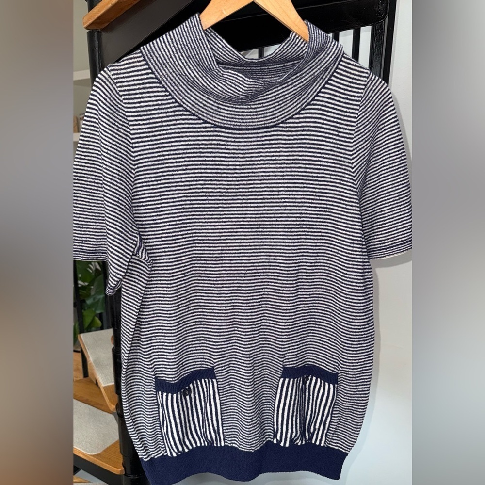 Moth Anthropologie Navy White Stripe Margate Mock Neck Pocket Tunic NWT Large